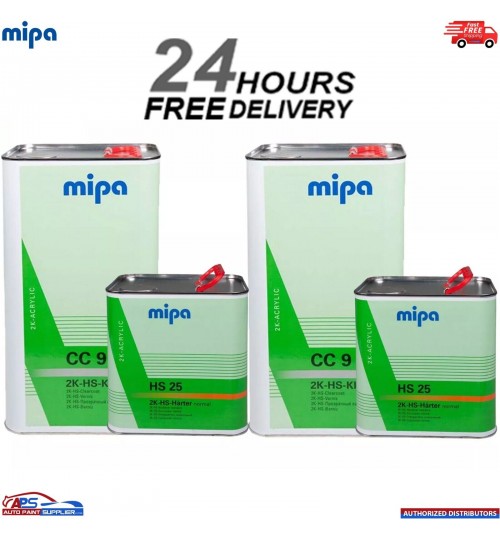 2X MIPA CC9 HS KLARLACK CLEARCOAT LACQUER WITH HS25 NORMAL HARDENER - 7.5LTR KIT